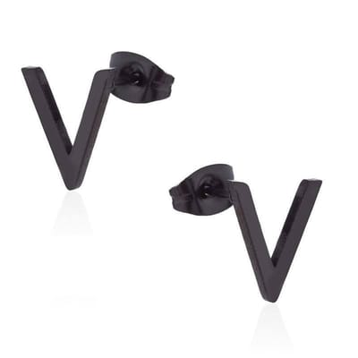 Aramat Jewels | Oorbellen | RVS Bar Oorbellen 11x5mm - Minimalistische Studs | V-bar-Zwart-11mm | |2mm | Staal | Kinderen, Volwassenen | Verkleurd niet