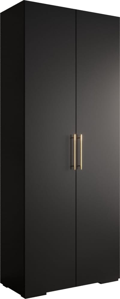 Opbergkast Kledingkast met 2 draaideuren Garderobekast slaapkamerkast Kledingstang met planken | Gouden Handgrepen, elegante kledingkast, glamoureuze stijl (LxHxP): 100x237x47 cm - IVONA 3 (Zwart, 100 cm)