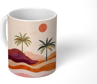 Mok - Koffiemok - Palmbomen - Abstract - Zon - Heuvels - Mokken - 350 ML - Beker - Koffiemokken - Theemok