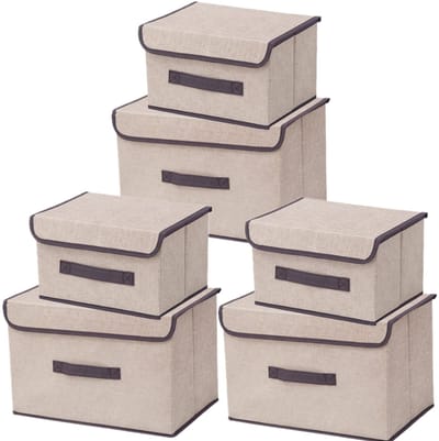 Dailygoods- Opbergdozen 6 Stuks - Opvouwbaar - Met Deksel - Kledingorganizer - Ruimtelijke Organisatie - Handgrepen voor Gemakkelijk Gebruik - Opbergmanden