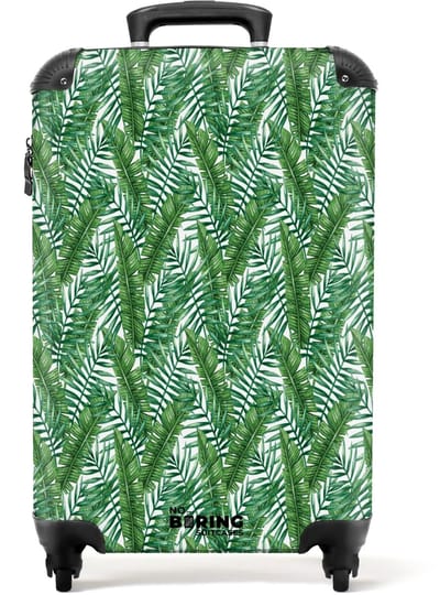 NoBoringSuitcases.com - Koffer - Palm lange bladeren patroon groen - Past binnen 55x40x20 cm en 55x35x25 cm - Trolley handbagage - Valiezen met wieltjes volwassenen - Reiskoffer op wielen - Rolkoffer lichtgewicht