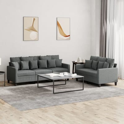 vidaXL - 2-delige - Loungeset - met - kussens - stof - donkergrijs