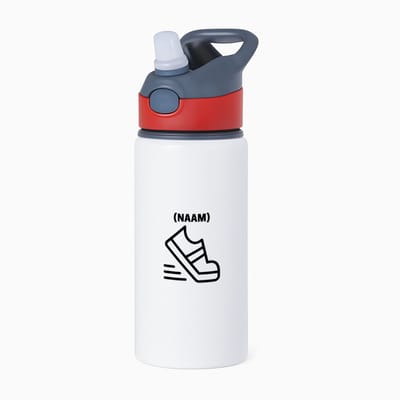 Hacebo® - Hardloop met eigen naam waterfles met rietje rood - Hardlopen - Hardloper - Sport - water fles - 650ML