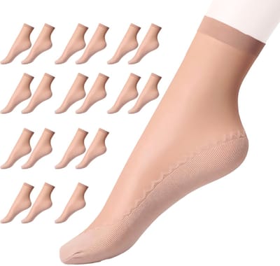 Somstyle Zijde Dames Sokken Set - 10 Paar - Pantysokjes - Enkelsokken - Beige