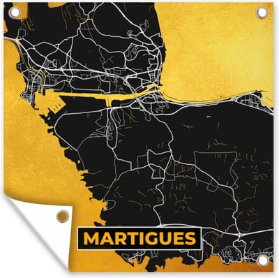 Tuin poster Frankrijk - Plattegrond - Martigues - Stadskaart - Kaart - 200x200 cm - Tuindoek