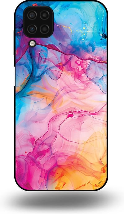 Smartphonica Telefoonhoesje Geschikt voor Samsung Galaxy A12 met Regenboog Acryl Marmer Opdruk - TPU Backcover Case Rainbow Acrylic Marble Design geschikt voor Samsung Galaxy A12
