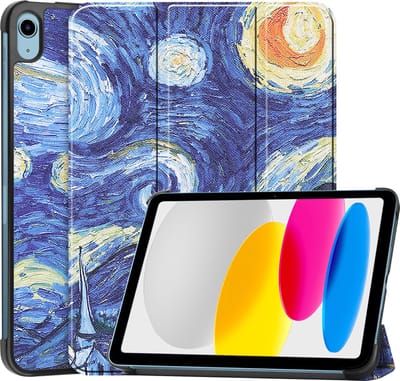 Hoes - Geschikt voor Apple iPad A16/A18 (2022/2025/2026) - 10.9 & 11 inch (10e, 11e & 12e generatie) - Dun & Stevig - Trifold Bookcase - Hard Cover - Hardcover Book Case - Tablet Hoesje - Sterrenhemel