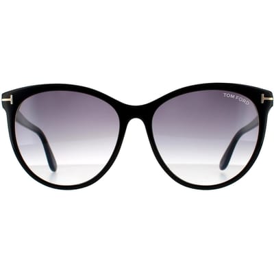 Tom Ford Ronde Dames Glanzende Zwarte Rook Grijze Gradient Zonnebril