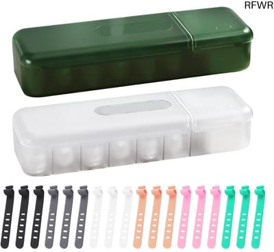 RFWR® Kabelopbergdozen Set met 18 Opbergbanden - Perfect voor Organiseren van Kabels, Opladers en Hoofdtelefoons