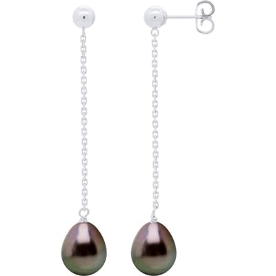 Hangende Oorbellen - Echte Gecultiveerde Tahiti Parel Paar 8-9 mm
