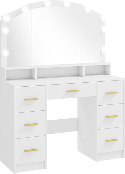 Kaptafel met spiegel en verlichting - Make up tafel - Make up - Toilettafel -Met lades - Kaptafels - Met kast - Wit