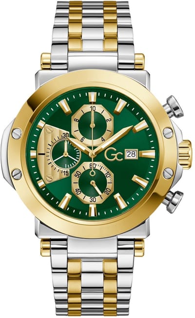 Gc Gc Technoforce Chrono Metal Quartz Chronograafhorloge Zilverkleurig En Goudkleurig Kast Gemaakt Van 100% Roestvrij Staal En Een Armband Van 100% Roestvrij Staal 44 Z75001G2, Z75002G7, Z75003G9