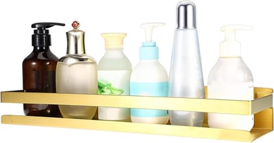 Allecto Plus - Badkamer Organizer Plank Hoek Opslag Roestvrij Staal - Douche Accessoire Caddy - Wandmontage Opbergrek voor Keuken en Hotel - Goud 40cm