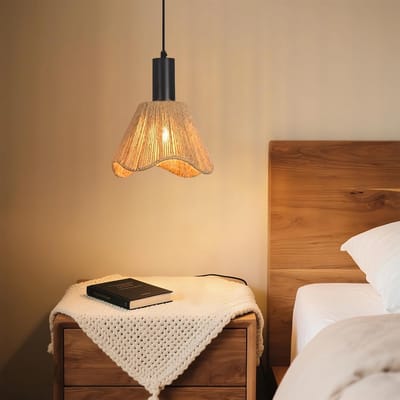 Glitzerlife - Hanglampen - Boho Retro - 1xE27 - Verstelbare hoogte - Rattan en papierkoord - Ø22cm - 25W 220-240V - hanglampen eetkamer verstelbaar - Eetkamer Slaapkamer
