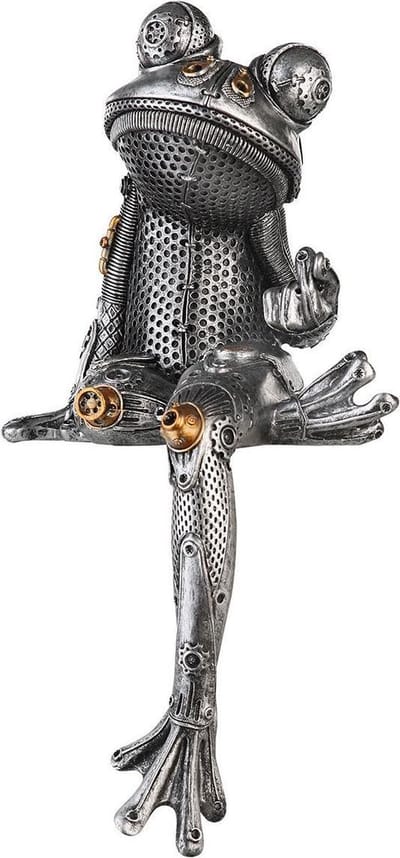 Steampunk decoratie kikker beeld - kleur grijs hoogte 31 cm