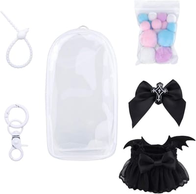17cm Poppenkleertjes met Heldere Figuurdisplaytas & Sleutelhanger, Halloween Duivelse Kostuum & Popbeschermer voor 15cm/17cm Speelgoedfiguur Decoratie