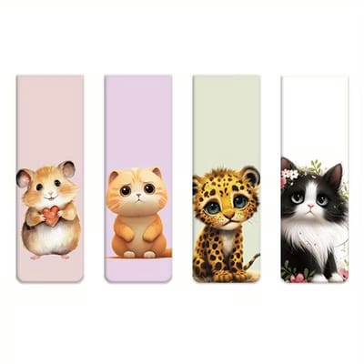 Magnetische Bladwijzers met Schattige Dieren 4x – Dubbele Magneet – Boekaccessoire & Cadeau