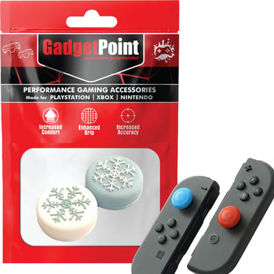 Gadgetpoint - Thumb Grips voor Nintendo Switch Joy-Con Controllers - Gaming Thumbgrips - Performance Anti-Slip Thumbsticks - Bescherming Accessoires - Sneeuwvlokje - Wit/Blauw