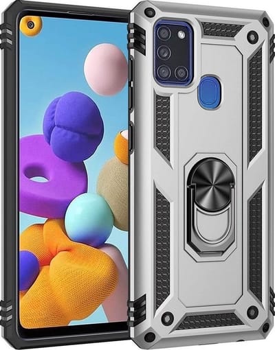 LuxeBass Hoesje geschikt voor Samsung Galaxy M21 Hoesje - Anti-Shock Hybrid Ring Armor Zilver