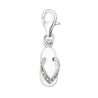 Quiges – 925 - Zilver – Charm - Bedel - Hanger - Slipper Wit met Zirkonia - met – sterling - zilver - karabijnslot - geschikt - voor -Bedelarmband HC058