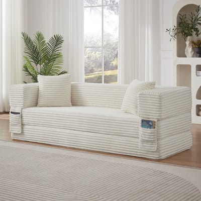 PHOEBE CAT Bank - Corduroy - Slaapbank - Slaapfunctie - Geen montage nodig - Wit