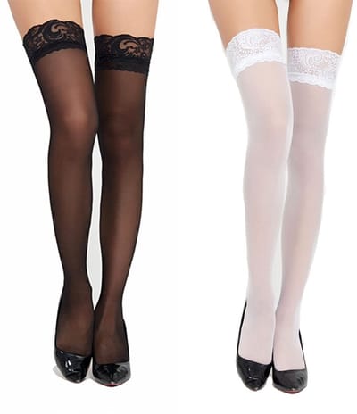 Dailygoody - Doorschijnend Sexy Kousen - Overknee Sokken - Luxe en Comfort - Zwart en Wit - Daghouding en Cosplay - Eén Maat