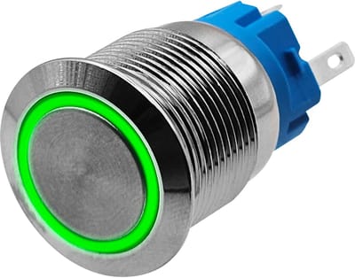 ProRide Metalen Drukschakelaar 12V ON-OFF - 19mm - Aan/uit schakelaar - Spatwaterdicht - 12V/24V - LED Indicatie Groen
