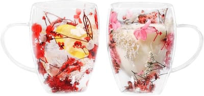 Elegante dubbele wand glazen voor latte macchiato, cappuccino en thee - 350 ml, 2 stuks in roze en rood