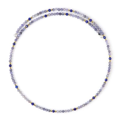 Cavill - Stalen Halsband met 24,33 ct Tanzaniet en 3,85 ct Lapis Lazuli - 2,90 ct Gouden Hematiet - Elegante Paarse Steen Ketting 31,5 cm