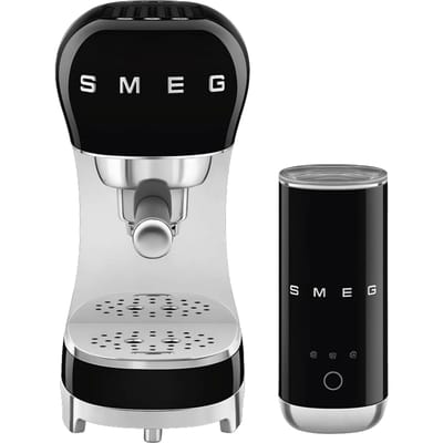 SMEG ECF12BLEU Espressomachine Set met Melkopschuimer - 15 Bar - Thermoblock - Geschikt voor Gemalen Koffie & E.S.E. Pads - '50s Style - Zwart