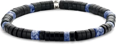 Frank 1967 7FB-0428 natuurstenen armband - Heren - stretch - zwart / donker blauw