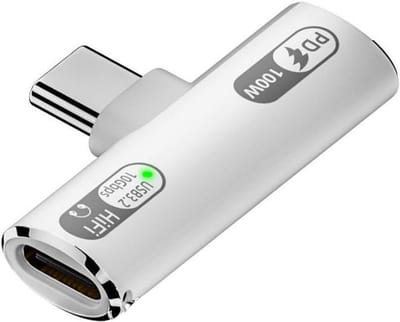100W USB-C splitter met snelle oplaadfunctie – dubbele USB-C adapter voor gelijktijdig muziek en opladen, compatibel met iPhone 16/15, iPad, MacBook, Galaxy en meer , Wit