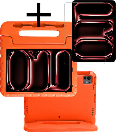 Hoes - Geschikt voor Apple iPad Pro (2024/2025) - 13 inch - Met Screenprotector - Kinderhoes Shockproof Bumper - Kidsproof Case - Tablet Hoesje - Kinder Cover - Oranje