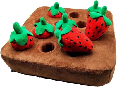 Snuffelmat Aardbeien - Hondenspel - Voedsel zoeken - Verhoogt mentale stimulatie - 35 x 35 cm - Rood