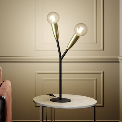 Lucande - Tafellamp - 2lichts - metaal, aluminium - H: 59 cm - E27 - zwart, messing