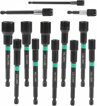 Complete 13-delige Nut Driver Set met Magnetische Hex Socket Bits, 1/4" en 6.35mm Hex Shank, Gemaakt van 40ACR Staal voor Hoge Koppel en Roestbestendigheid