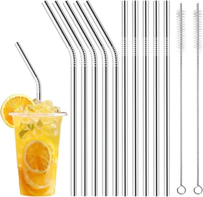 Herbruikbare RVS Rietjes met 2 Schoonmaakborstels voor Dranken zoals Thee, Cocktails en Koffie - 20 Stuks, 21.5 cm, Duurzaam en Milieuvriendelijk