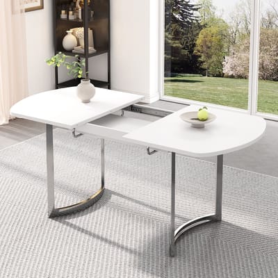Sweiko Uitschuifbare Eettafel - 140/180 x 80 cm - Metalen poten - Voor 4-6 personen - Wit