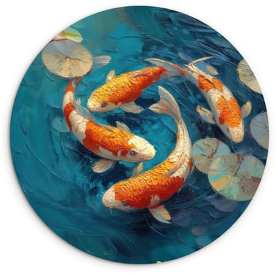 WallCircle® Wandcirkel 120x120 cm - Muurcirkel Vissen - Waterlelies - Oranje - Water - Muurdecoratie woonkamer - Wanddecoratie slaapkamer - Kamer decoratie accessoires - Ronde schilderijen XXL