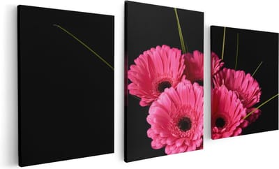 Artaza Canvas Schilderij Drieluik Roze Gerbera Bloemen - 120x60 - Foto Op Canvas - Canvas Print