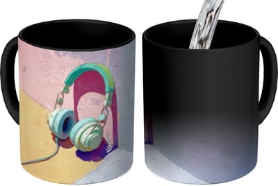 Magische Mok - Foto op Warmte Mokken - Koffiemok - Koptelefoon - Mintgroen - Draad - Magic Mok - Beker - 350 ML - Theemok