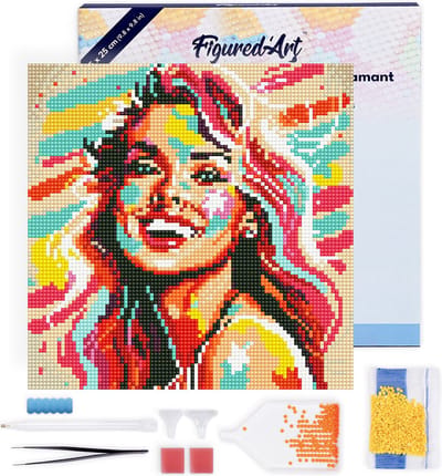 Figured'Art Mini Diamond Painting set Volwassenen 25x25 cm met lijst Blonde Vrouw Pop Art - 5D DIY Art full drill ronde diamant - Canvas al ingelijst