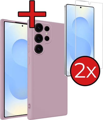 Hoesje - Met 2x Screenprotector - Geschikt voor Samsung Galaxy S25 Ultra - Sterk & Shockproof - Telefoon Hoes - Back Cover - Siliconen Case - Telefoonhoes - Lila