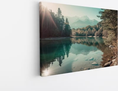 Saammp Canvas Schilderij - Rivier - botanisch - Landschap - Natuur - 45x30 - Foto op canvas - Wanddecoratie - Muurdecoratie Woonkamer - Slaapkamer decoratie - Canvas Print