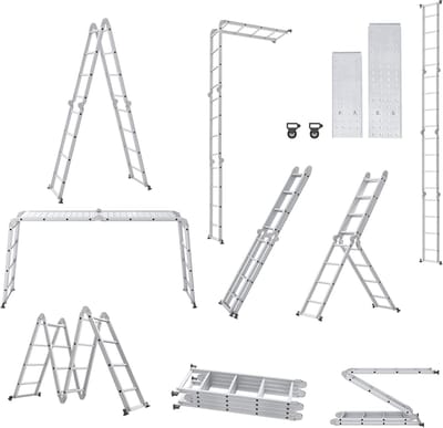 Multifunctionele Aluminium Ladder 6-in-1 met Platform – Vouwladder met Wielen in Verschillende Maten