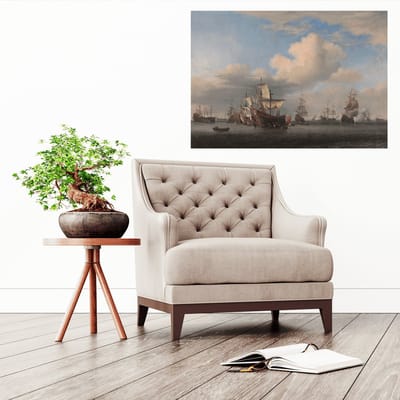 Wanddecoratie / Schilderij / Poster / Doek / Schilderstuk / Muurdecoratie / Fotokunst / Tafereel Veroverde Engelse schepen na de Vierdaagse Zeeslag - Willem van de Velde (II) gedrukt op Textielposter