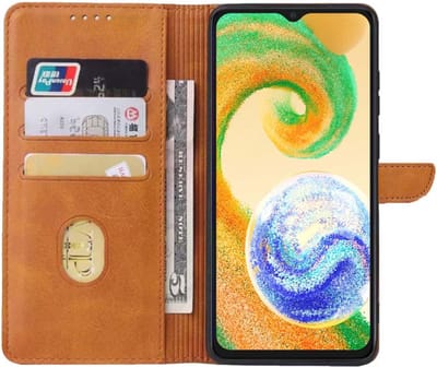 Geschikt voor Samsung Galaxy A04s Telefoonhoesje Kunstleer met Magnetisch lipje en Pasjeshouder Book Case met Klepje - Bruin - Smartphonica geschikt voor Samsung Galaxy A04s