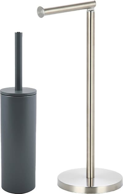 Spirella Badkamer accessoires set - WC-borstel/toiletrollen houder - metaal - donkergrijs/zilver - Luxe uitstraling