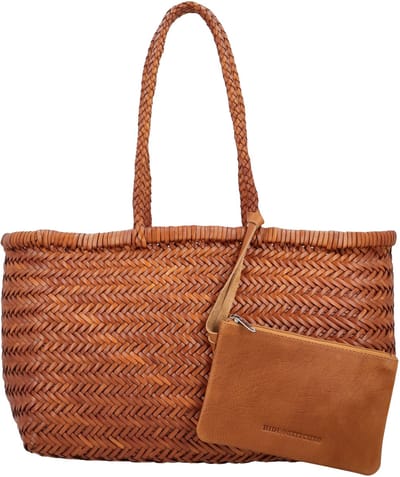 Hide & Stitches Amazone Shopper - Schoudertas - Handtas - Gevlochten - Leer - 100% - Leren Dames Tas - Cognac