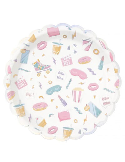 PARTYPRO - 8 feestelijke papieren borden 23 cm met iriserende motieven voor pyjamafeestje